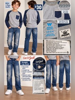 Target Boys' Medium Blue Straight Leg Jeans & long sleeve shirt